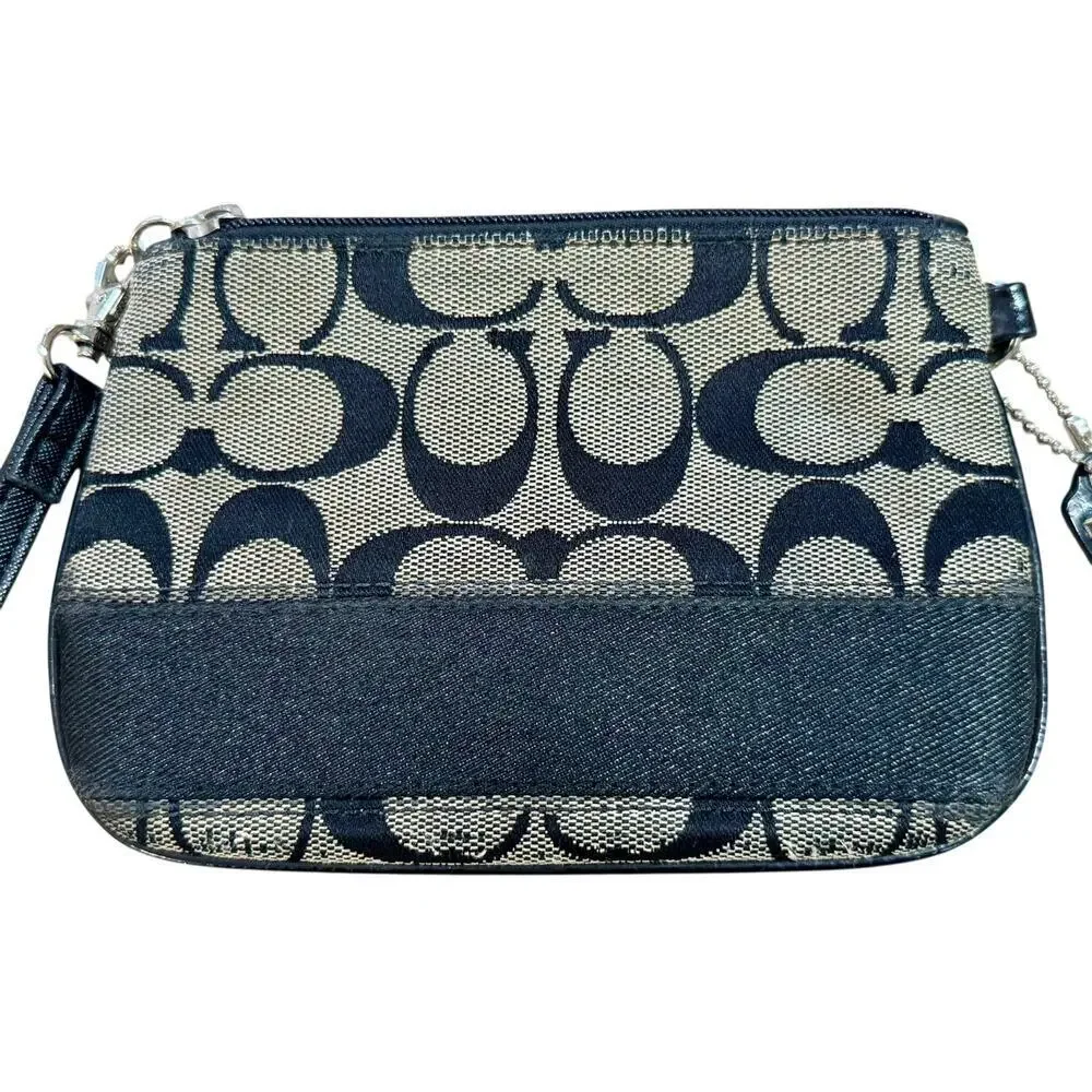 Vintage Y2K COACH Signature Logo Canvas Leather Mini Wristlet Wallet Clutch